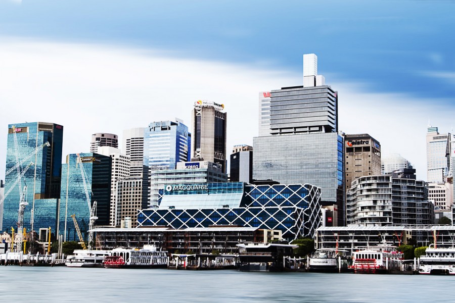 A commercial exterior photo of the Macquarie Bank Building shot from Darling Harbour by Balance Image Studio based in Wollongong
